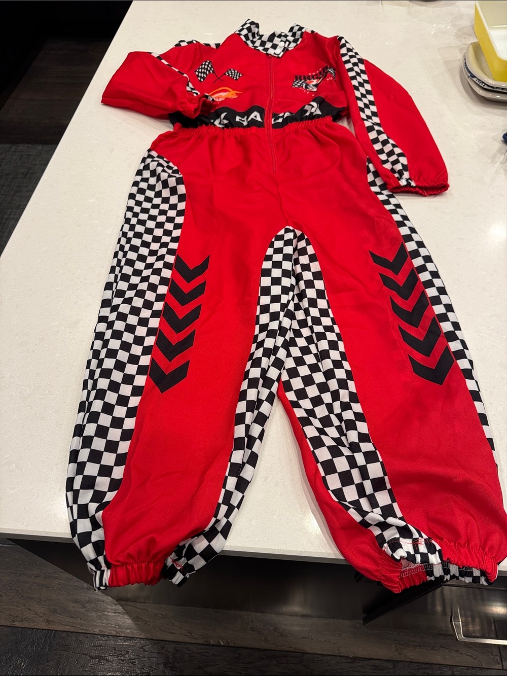 Kids Red Checkered Racing Costume Jumpsuit